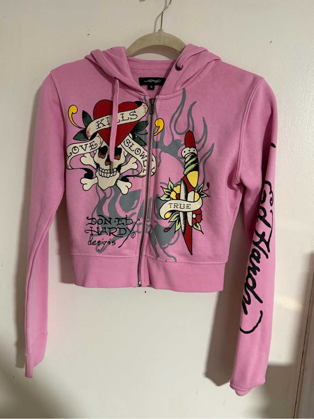 Ed Hardy Y2K Pink Love Kills Slowly & Tiger Full Zip Hoodie - Size M